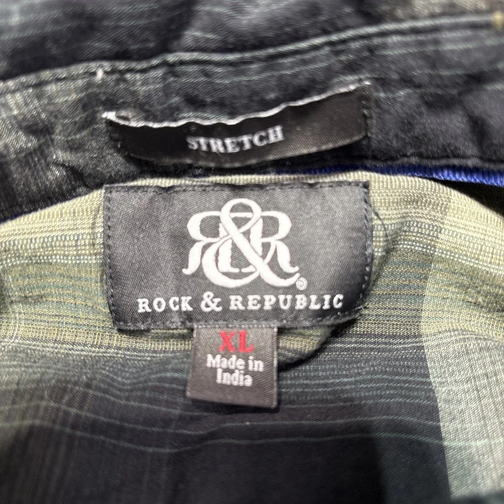 Rock &‎ Republic Shirt Mens Size XL Green Button Down Long Sleeve With Pockets